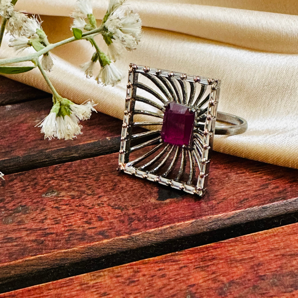 Square Ruby Center Ring